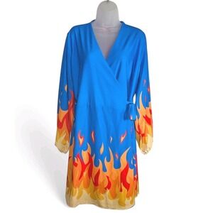 Shinesty The Blaze Of‎ Glory Flames Graphic Wrap Dress Womens Sz 2XL  NWT